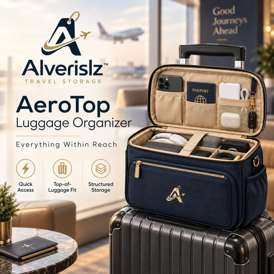 Alverislz™ AeroTop Luggage Organizer – Structured Top-of-Suitcase Travel Bag with Quick-Access Compartments & Trolley Sleeve