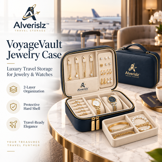 Alverislz™ VoyageVault Jewelry Case – 2-Layer Travel Organizer with Protective Hard Shell for Jewelry & Watches