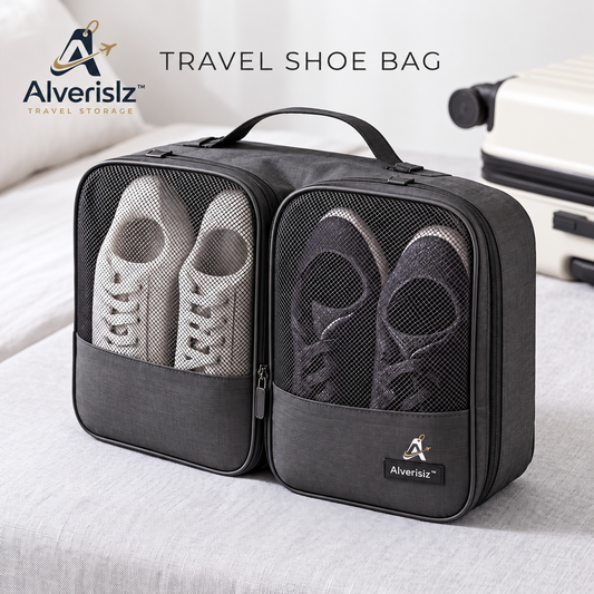 Alverislz™ Travel Shoe Bag – Dual-Compartment Shoe Organizer with Breathable Mesh Panels & Carry Handle