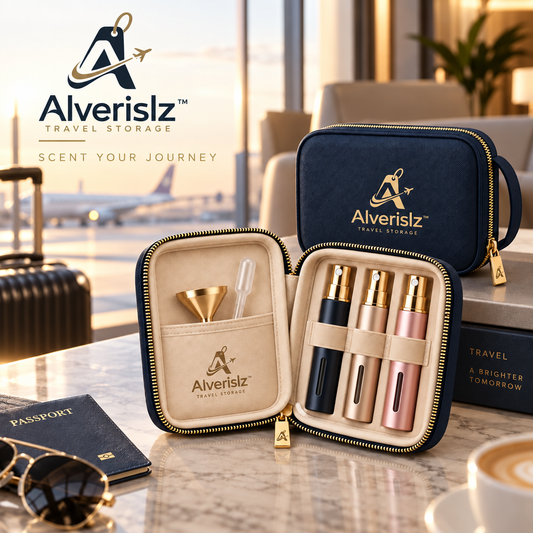 Alverislz™ ScentVoyage Perfume Atomizer Case – Refillable Travel Fragrance Bottle Set with Protective Storage Case, Funnel & Dropper