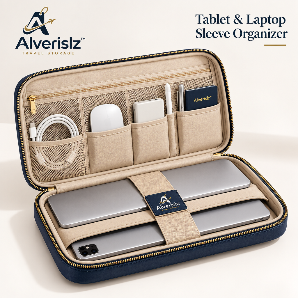 Alverislz™ Tablet & Laptop Sleeve Organizer – Multi-Layer Travel Tech Case with Padded Device Compartments & Accessory Storage