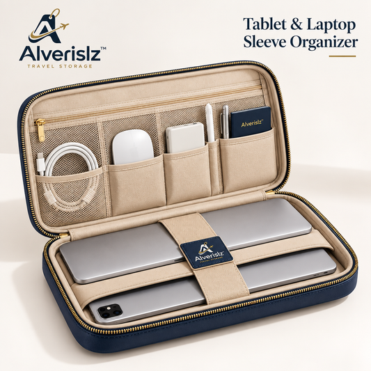 Alverislz™ Tablet & Laptop Sleeve Organizer – Multi-Layer Travel Tech Case with Padded Device Compartments & Accessory Storage