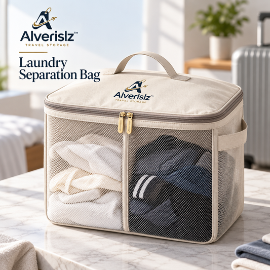 Alverislz™ Laundry Separation Bag – Dual-Compartment Travel Laundry Organizer with Mesh Panels & Carry Handle