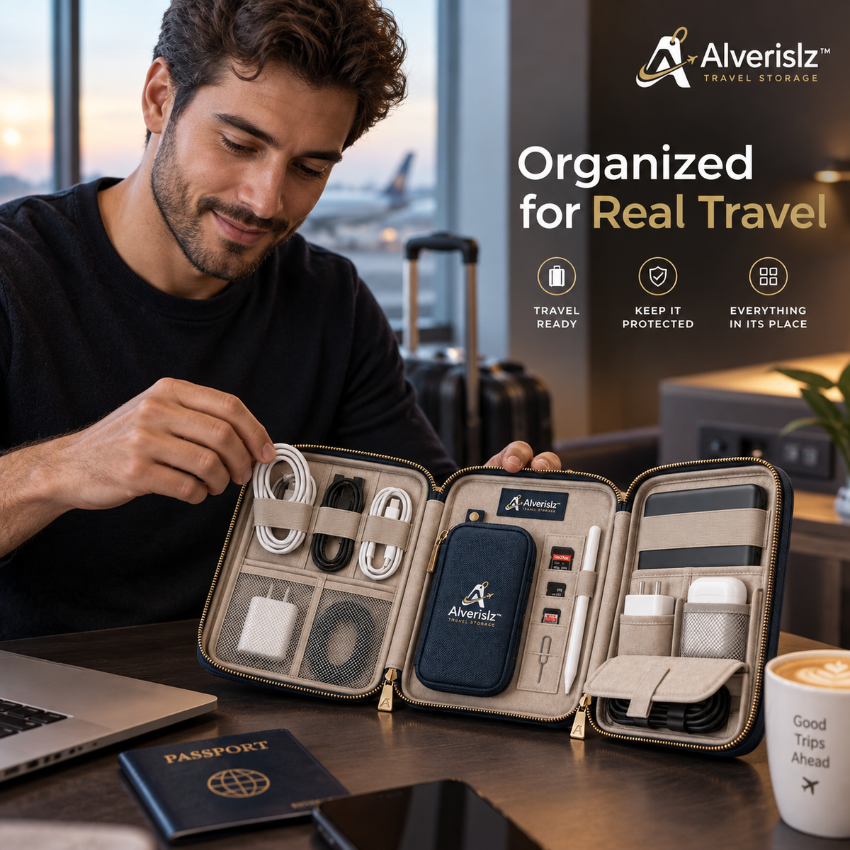 Alverislz™ Tech Accessories Organizer – Multi-Compartment Travel Electronics Case for Cables, Chargers, Power Banks & Digital Essentials