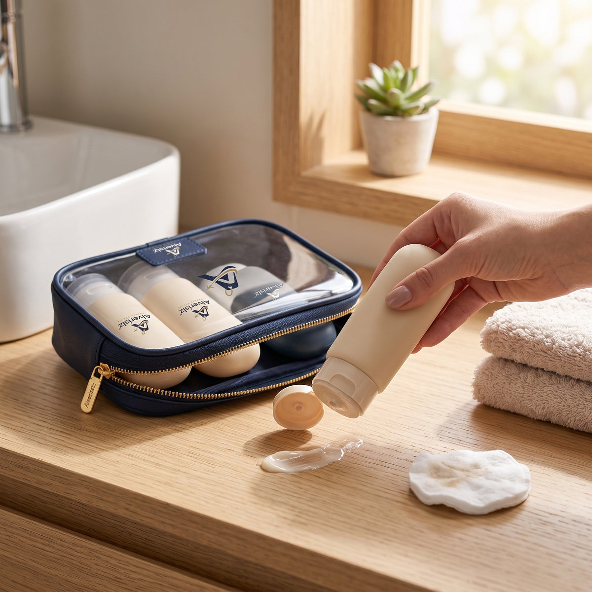 Alverislz™ Leakproof Travel Bottle Set – Refillable Toiletry Containers with Squeeze Bottles, Cream Jars, Spray Bottle & Clear Carry Case