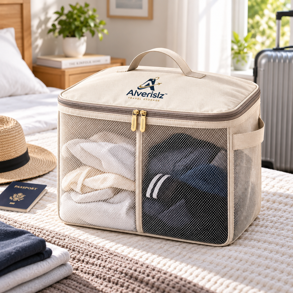 Alverislz™ Laundry Separation Bag – Dual-Compartment Travel Laundry Organizer with Mesh Panels & Carry Handle