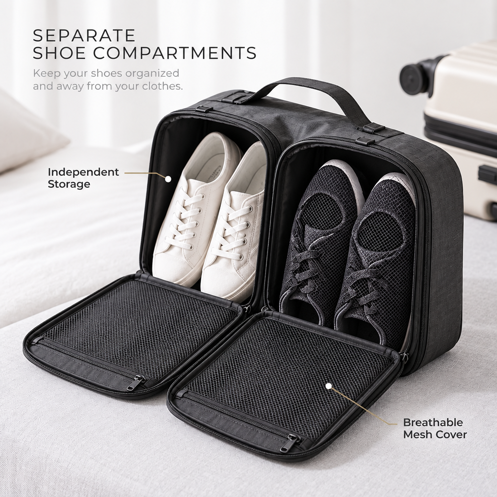 Alverislz™ Travel Shoe Bag – Dual-Compartment Shoe Organizer with Breathable Mesh Panels & Carry Handle