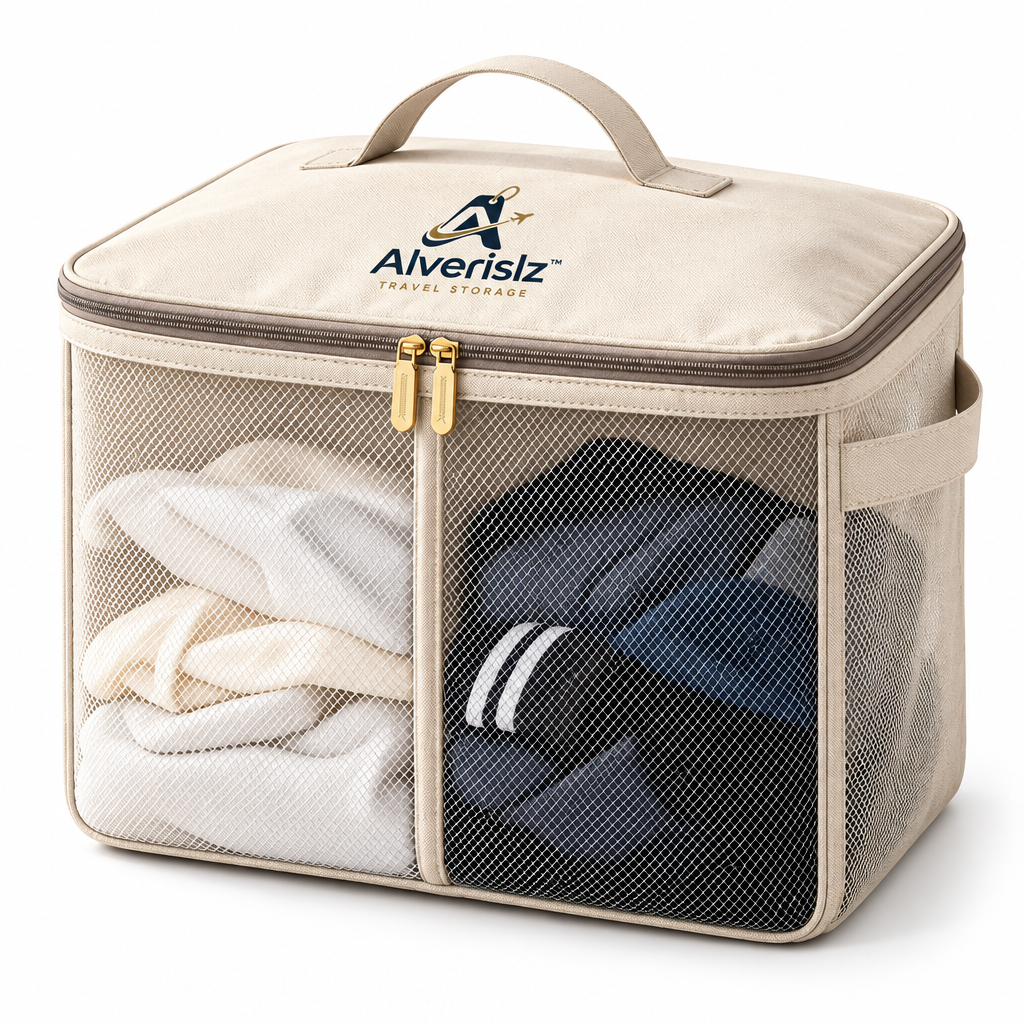 Alverislz™ Laundry Separation Bag – Dual-Compartment Travel Laundry Organizer with Mesh Panels & Carry Handle