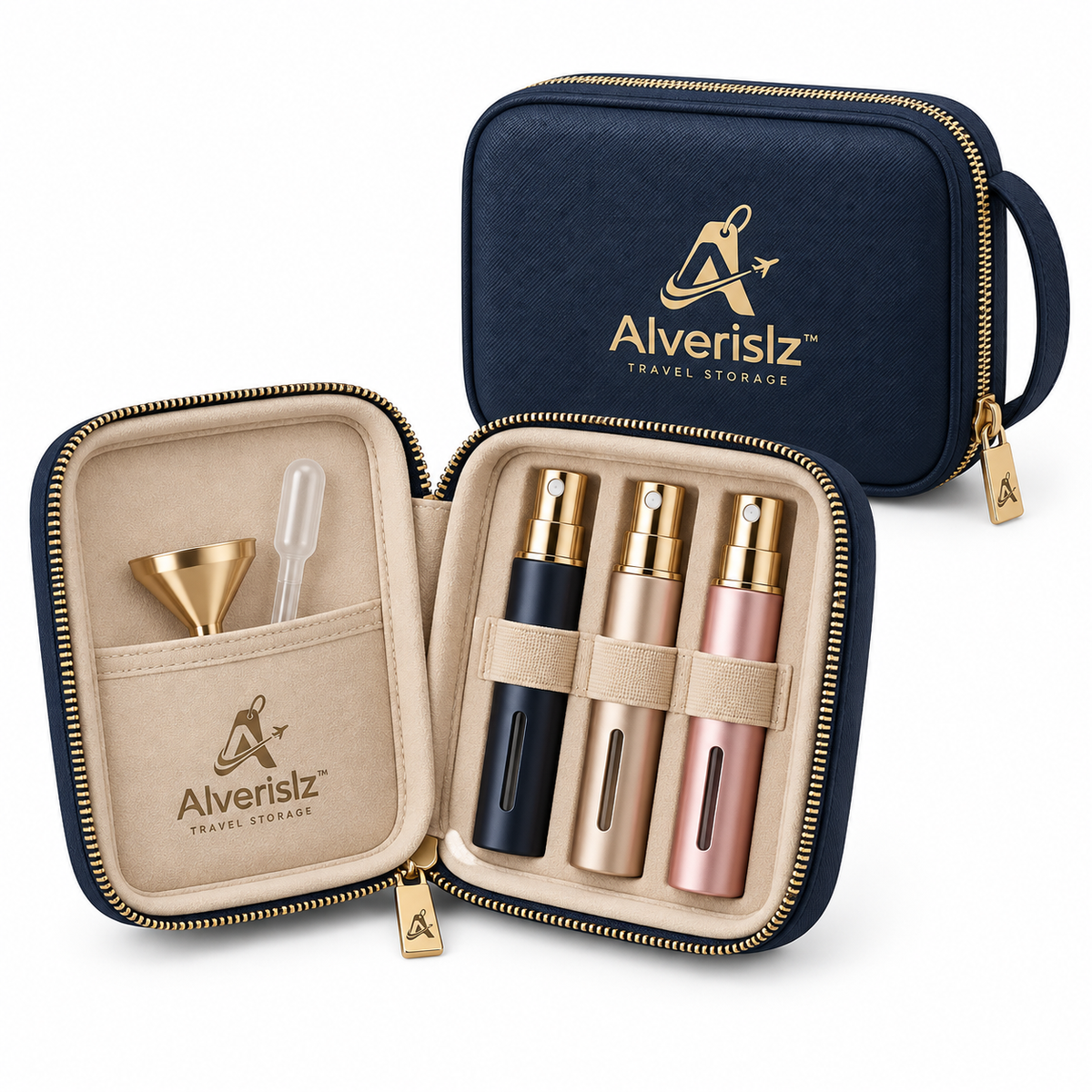 Alverislz™ ScentVoyage Perfume Atomizer Case – Refillable Travel Fragrance Bottle Set with Protective Storage Case, Funnel & Dropper