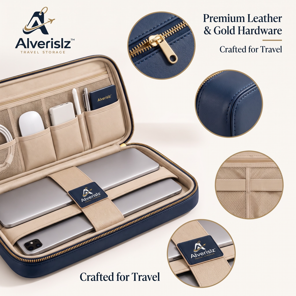 Alverislz™ Tablet & Laptop Sleeve Organizer – Multi-Layer Travel Tech Case with Padded Device Compartments & Accessory Storage