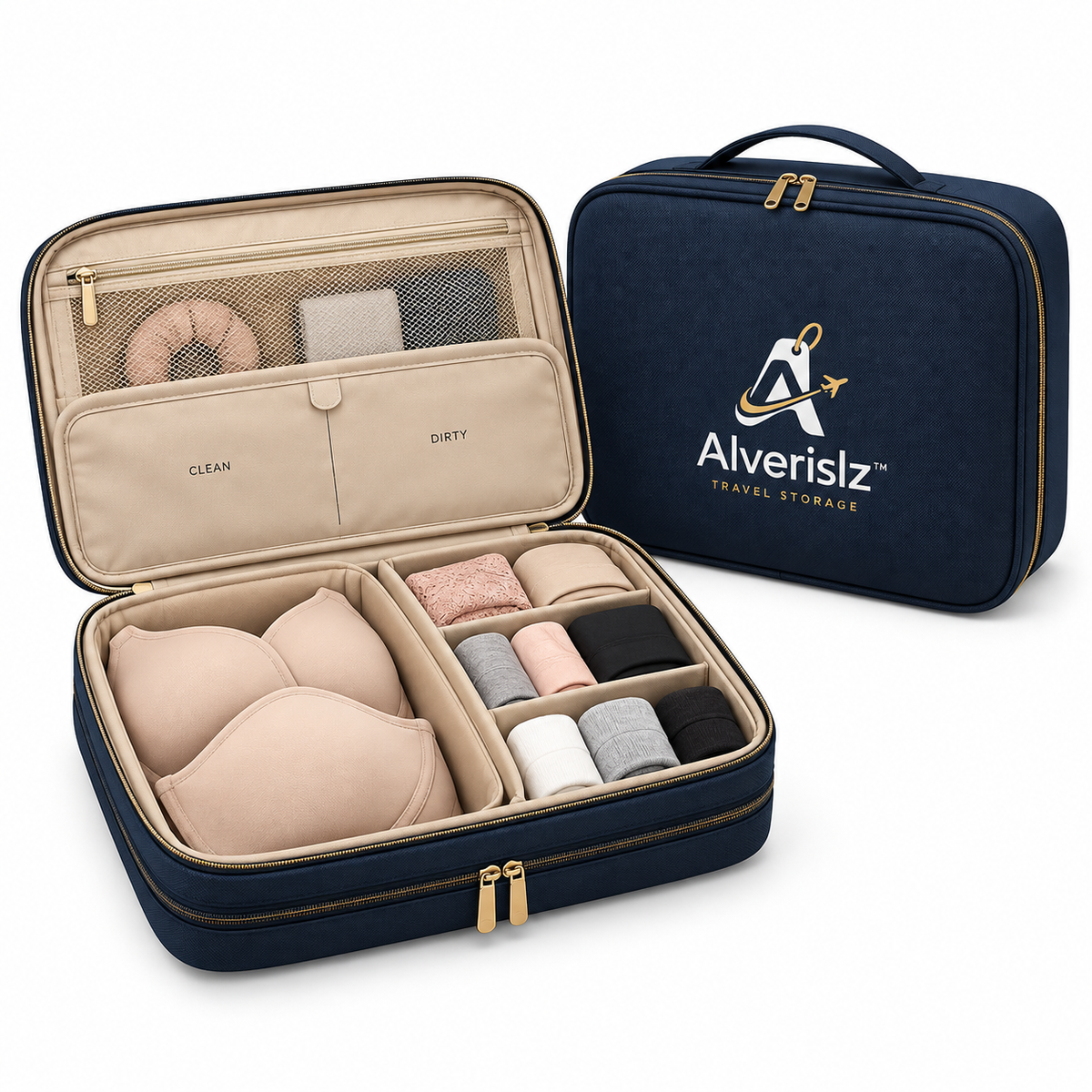 Alverislz™ Underwear Compression Organizer – Structured Travel Lingerie & Sock Storage Case with Clean/Dirty Separation