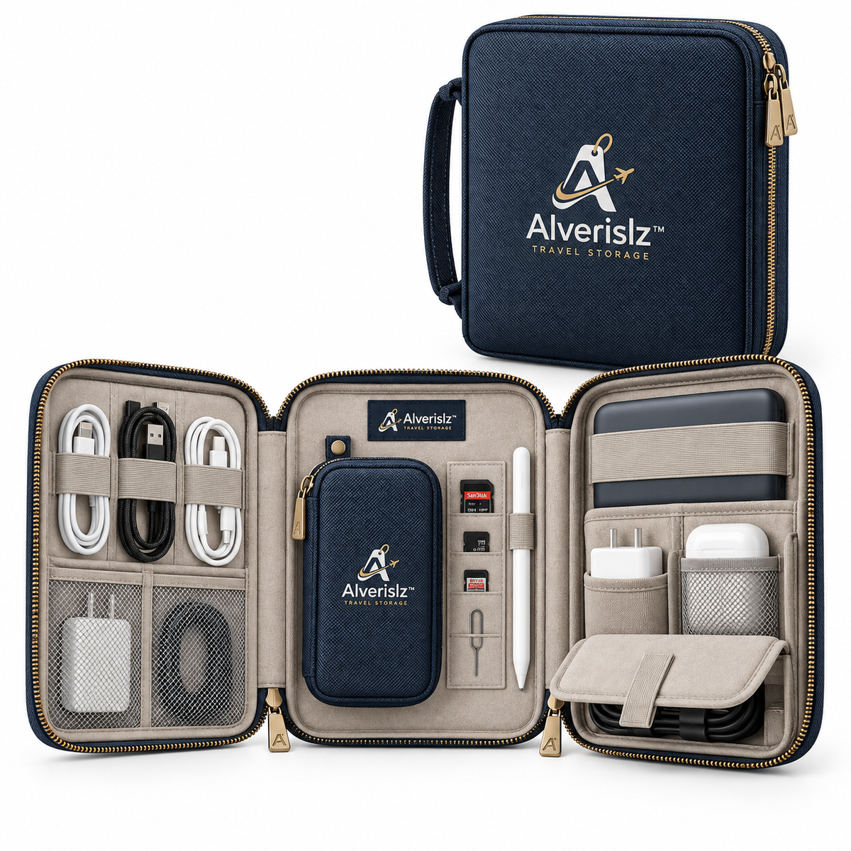 Alverislz™ Tech Accessories Organizer – Multi-Compartment Travel Electronics Case for Cables, Chargers, Power Banks & Digital Essentials