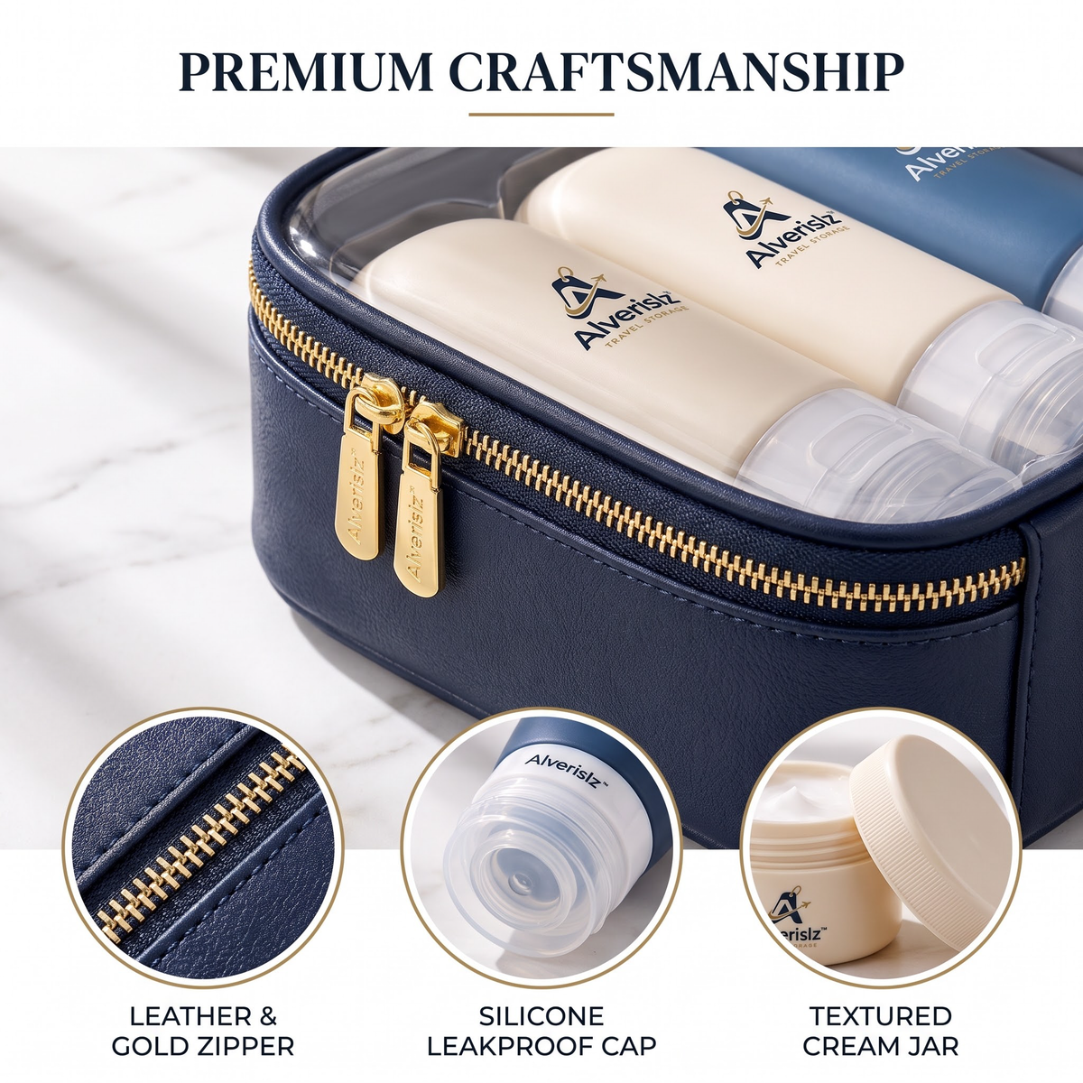 Alverislz™ Leakproof Travel Bottle Set – Refillable Toiletry Containers with Squeeze Bottles, Cream Jars, Spray Bottle & Clear Carry Case