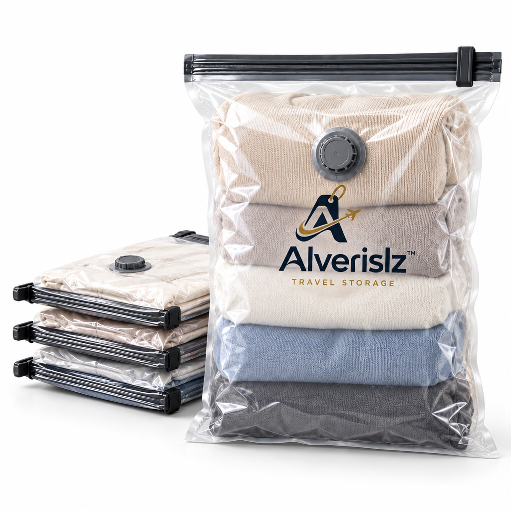 Alverislz™ Vacuum Compression Travel Bags – Reusable Space-Saving Packing Bags with Airtight Valve & Secure Zip Seal