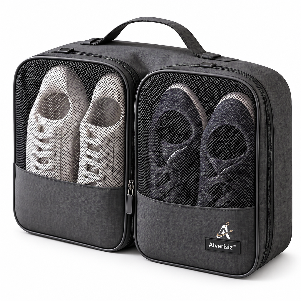 Alverislz™ Travel Shoe Bag – Dual-Compartment Shoe Organizer with Breathable Mesh Panels & Carry Handle