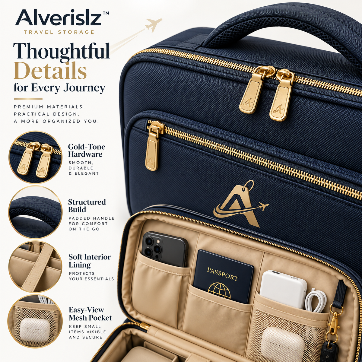 Alverislz™ AeroTop Luggage Organizer – Structured Top-of-Suitcase Travel Bag with Quick-Access Compartments & Trolley Sleeve