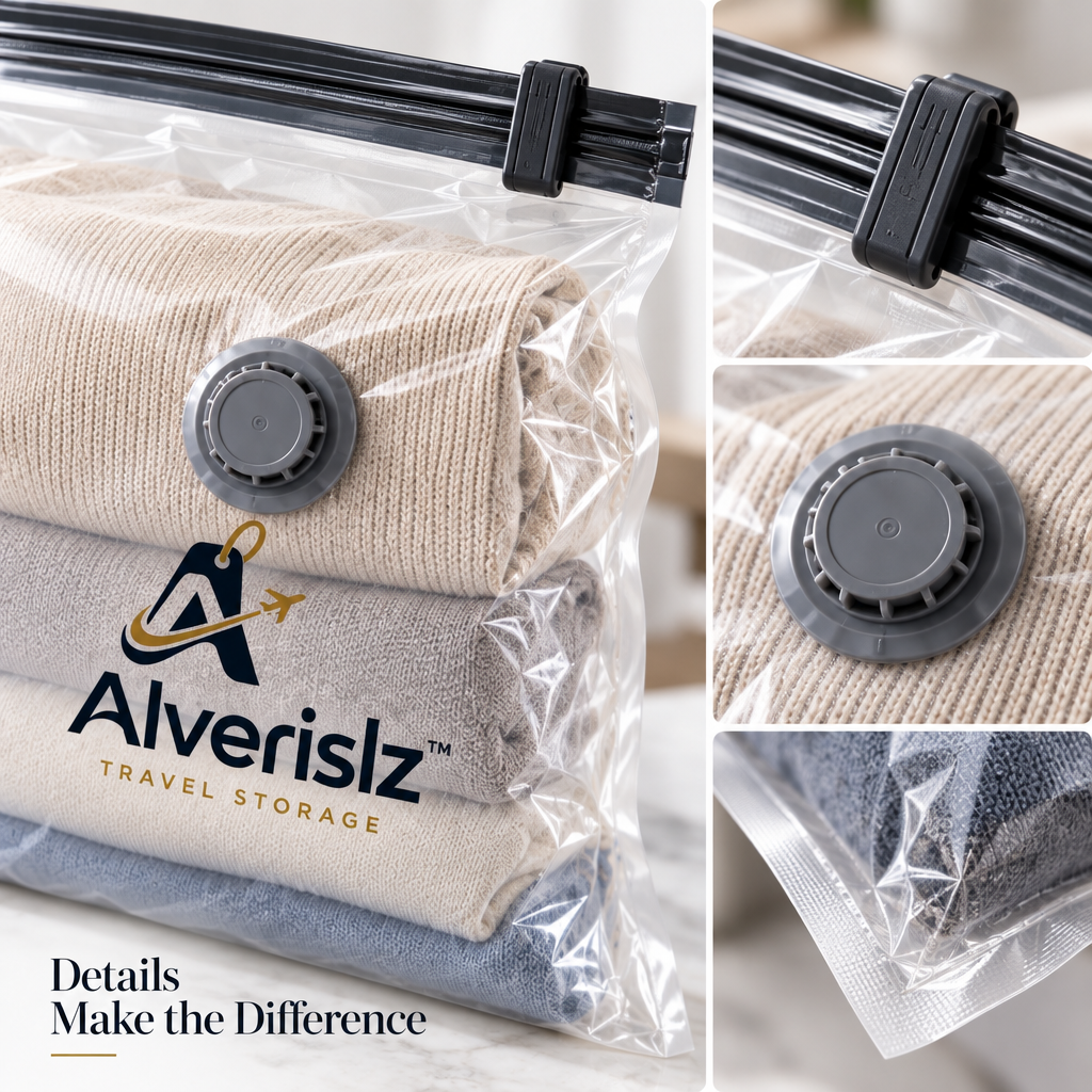 Alverislz™ Vacuum Compression Travel Bags – Reusable Space-Saving Packing Bags with Airtight Valve & Secure Zip Seal