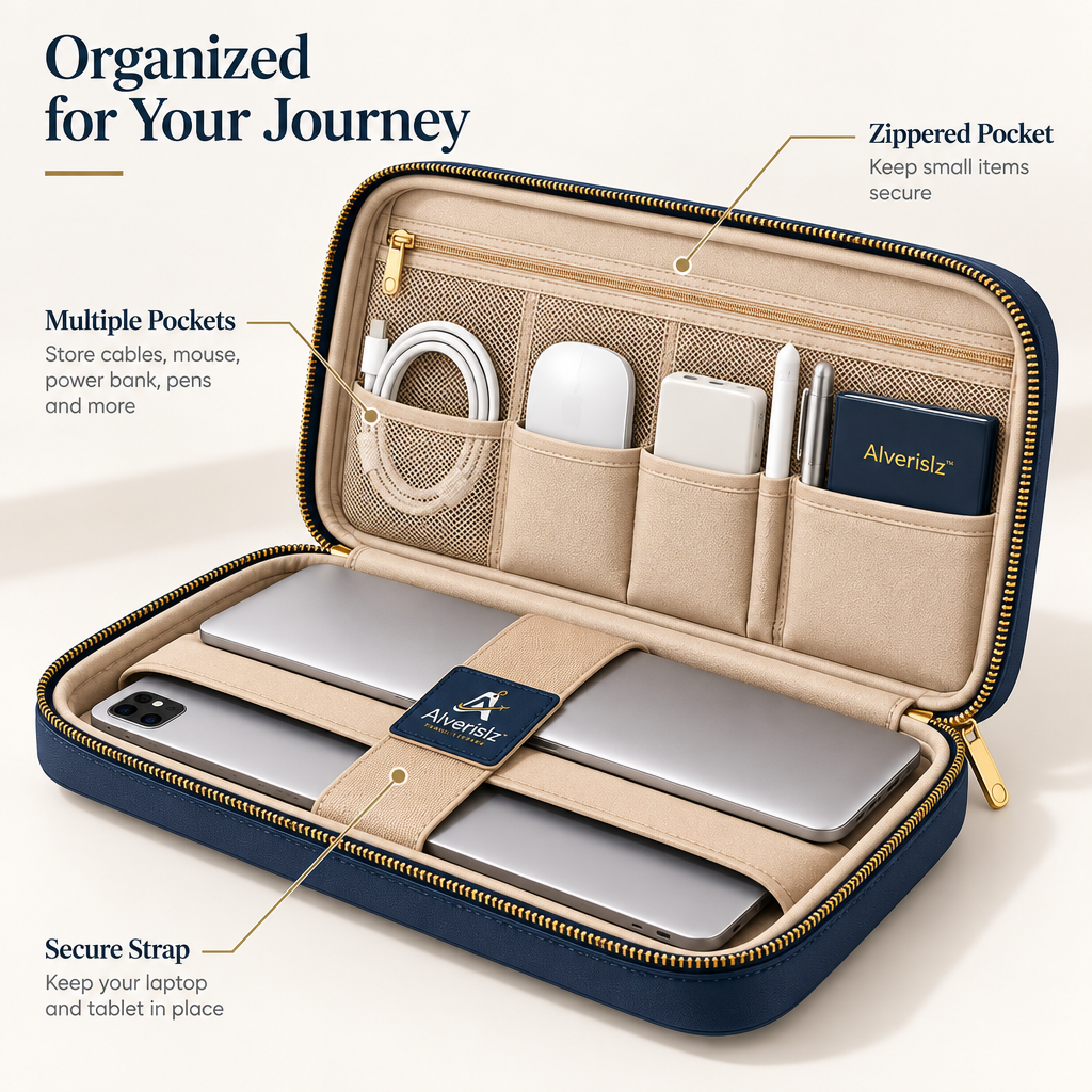 Alverislz™ Tablet & Laptop Sleeve Organizer – Multi-Layer Travel Tech Case with Padded Device Compartments & Accessory Storage