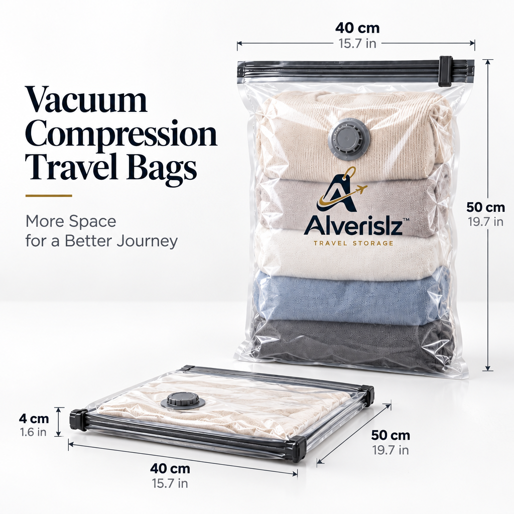 Alverislz™ Vacuum Compression Travel Bags – Reusable Space-Saving Packing Bags with Airtight Valve & Secure Zip Seal