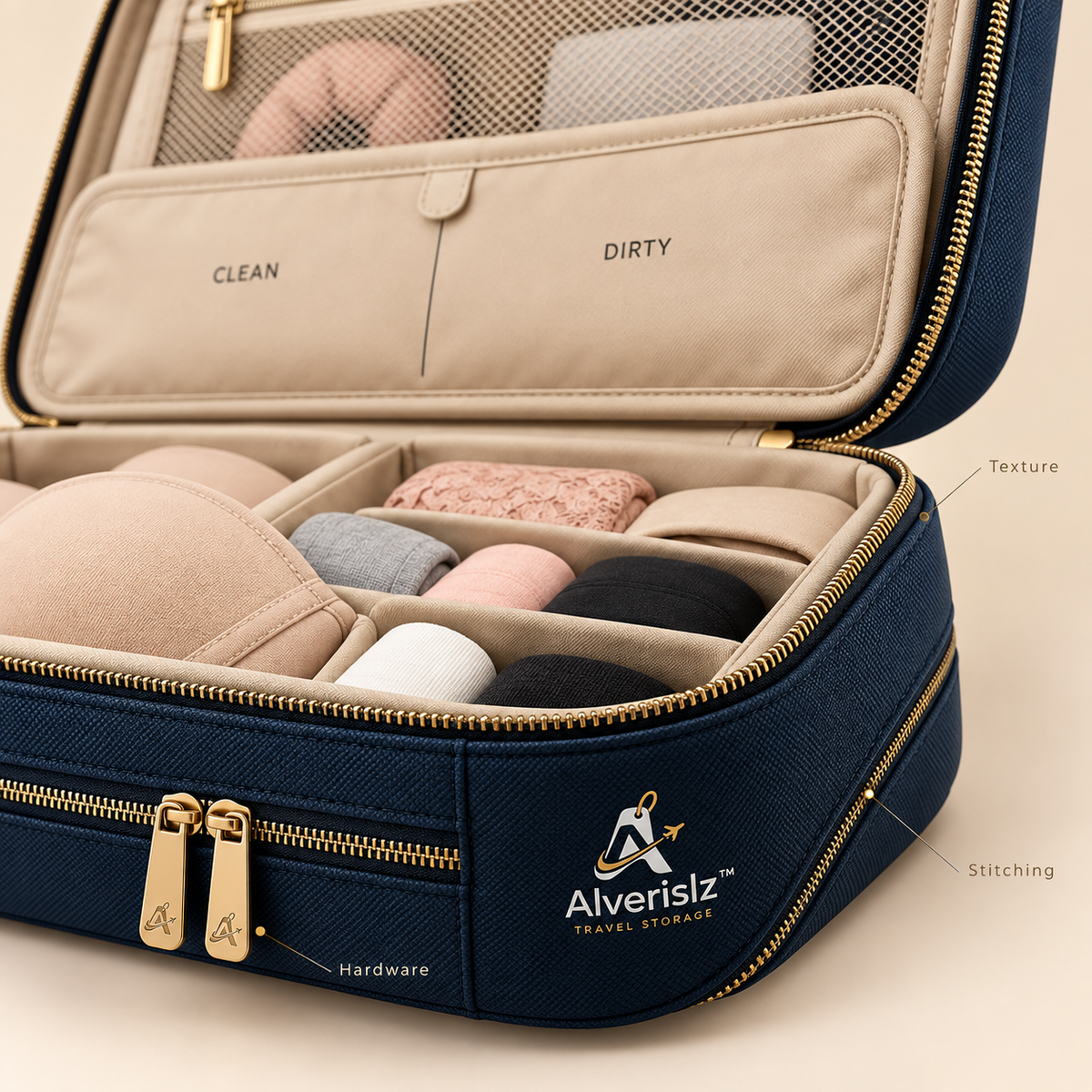 Alverislz™ Underwear Compression Organizer – Structured Travel Lingerie & Sock Storage Case with Clean/Dirty Separation