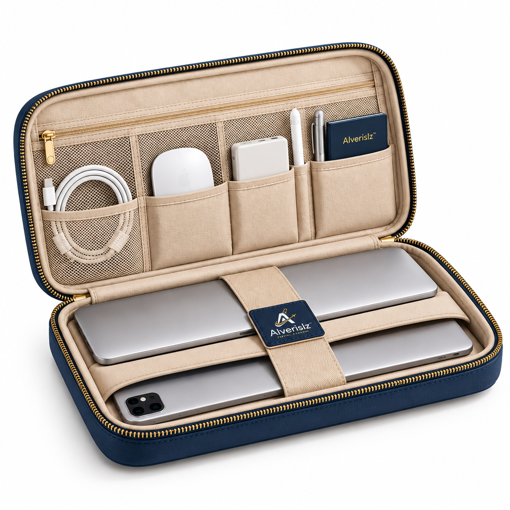 Alverislz™ Tablet & Laptop Sleeve Organizer – Multi-Layer Travel Tech Case with Padded Device Compartments & Accessory Storage