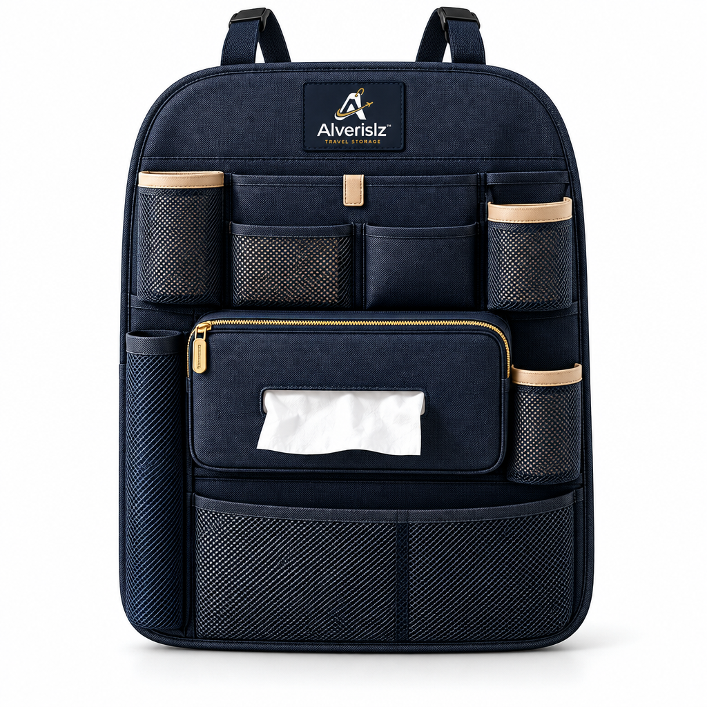 Alverislz™ Travel Neater Car Seat Organizer – Multi-Pocket Backseat Storage Organizer with Tablet Holder, Bottle Pockets & Tissue Compartment