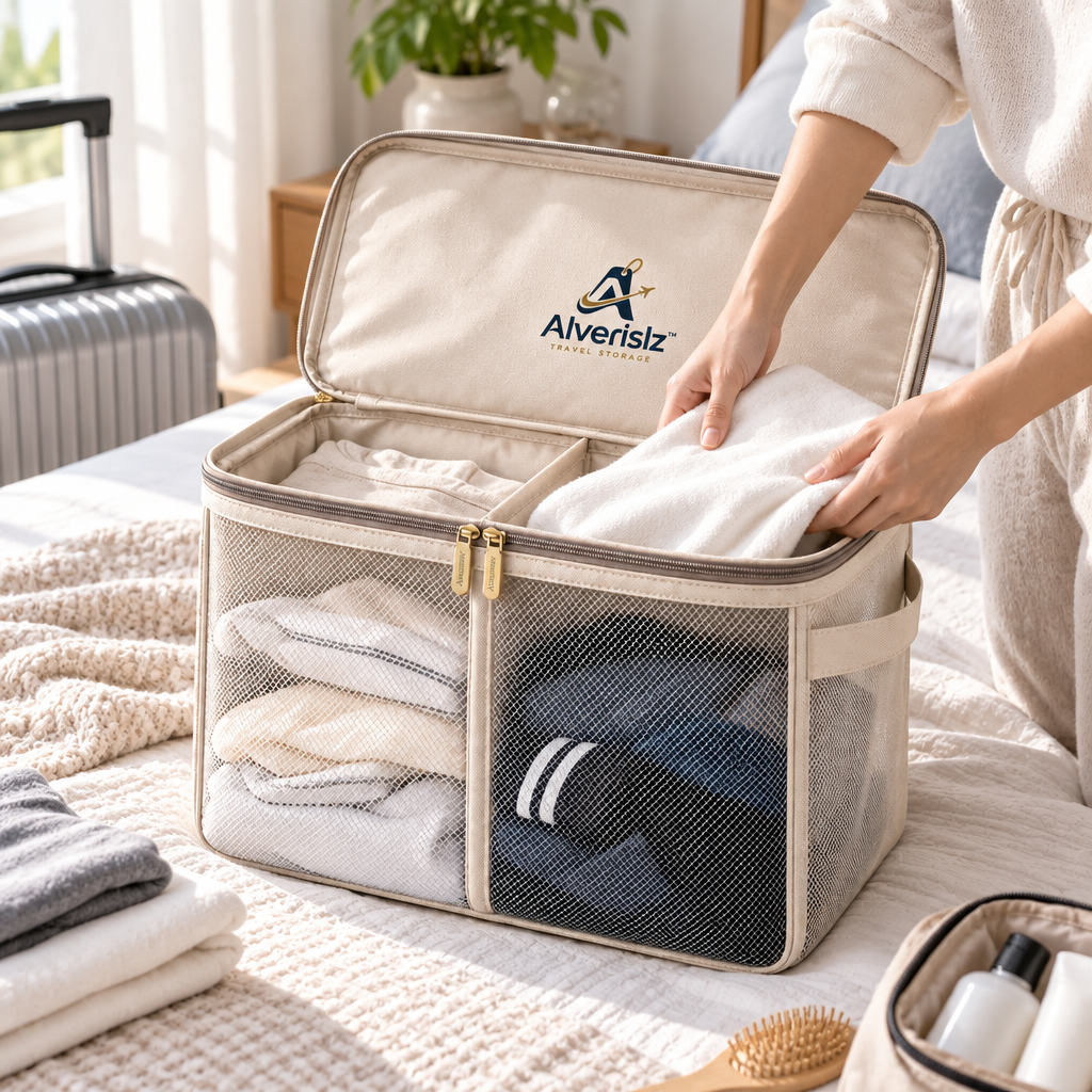 Alverislz™ Laundry Separation Bag – Dual-Compartment Travel Laundry Organizer with Mesh Panels & Carry Handle